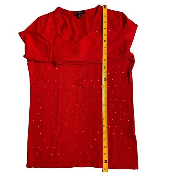 Tommy Hilfiger Women's Red V-Neck Beaded Pullover Sweater Size S/P‎ - Picture 3 of 6